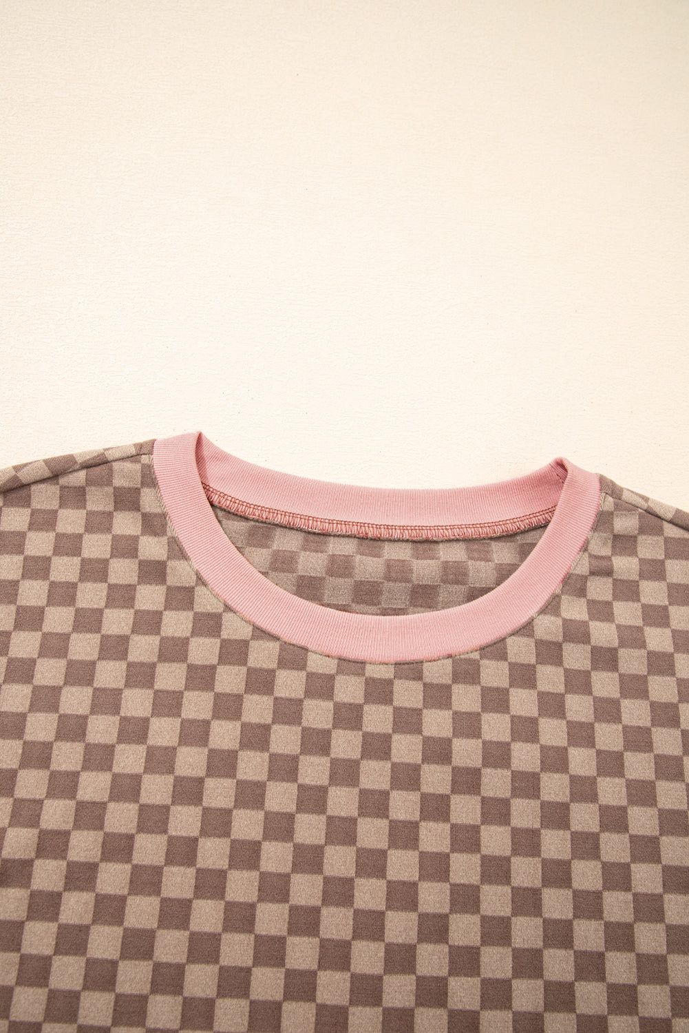 Sky Blue Checkerboard Contrast Trim Long Sleeve Pullover and Shorts Set