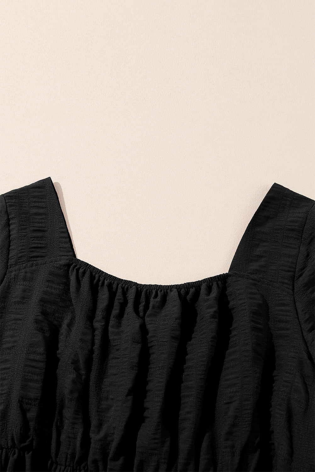 Black Lace-up Ruched Front Long Sleeve Ruffle Hem Plus Size Midi Dress