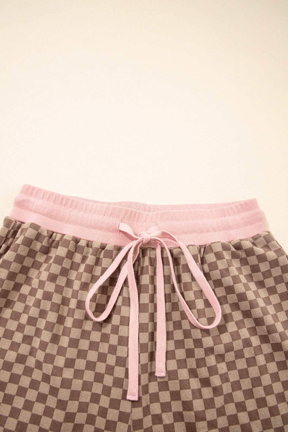 Sky Blue Checkerboard Contrast Trim Long Sleeve Pullover and Shorts Set